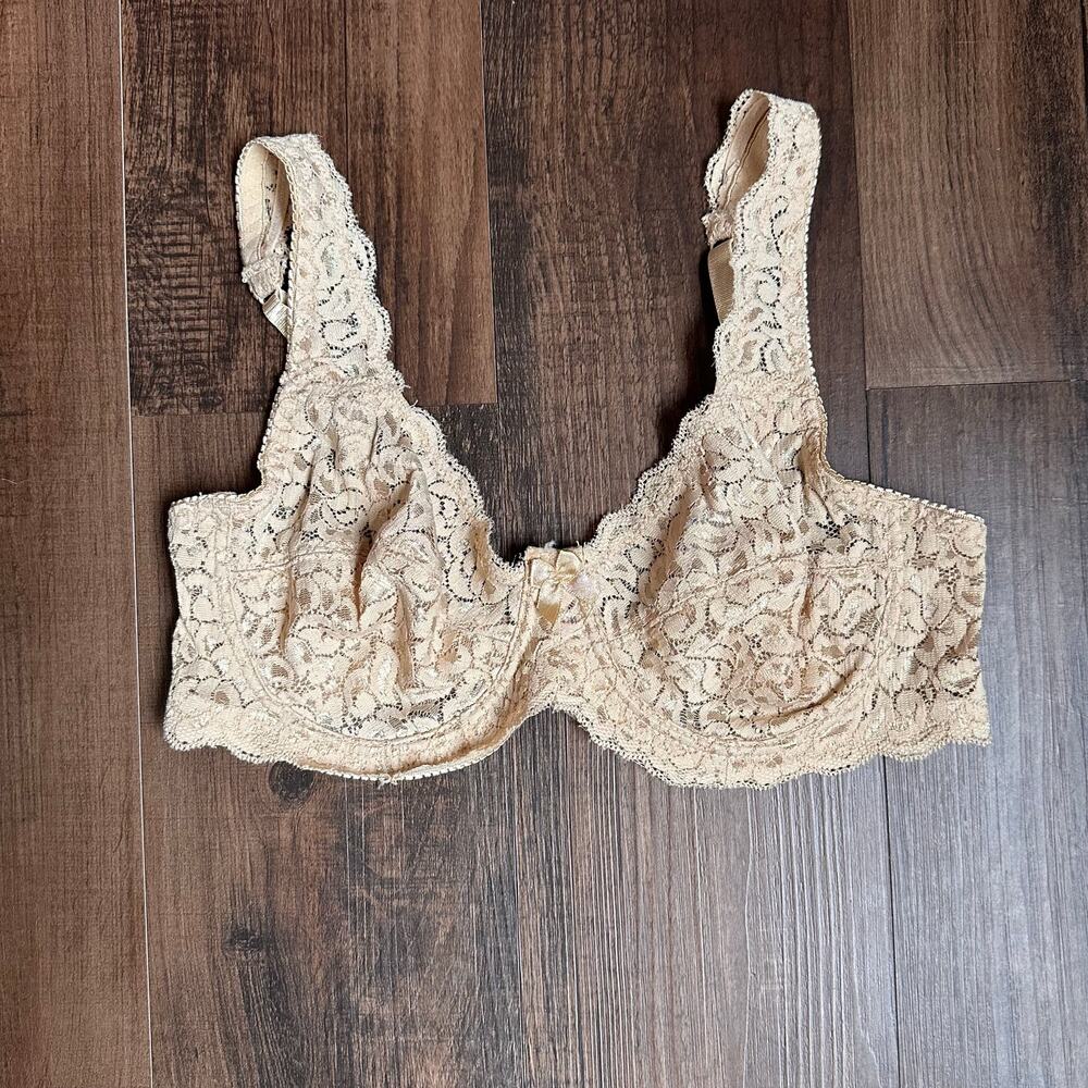 Vintage Tan Unlined Lace Bra 36C
